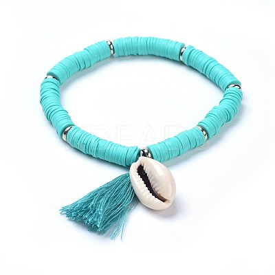 Handmade Polymer Clay Heishi Beads Stretch Bracelets BJEW-JB04251-M-1