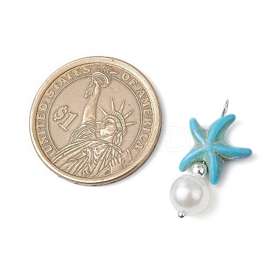 Dyed Synthetic Turquoise Starfish & ABS Plastic Imitation Pearl Pendants PALLOY-JF03794-1
