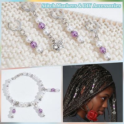 Acrylic Imitated Pearl & Alloy Pendant Stitch Markers HJEW-AB00300-1