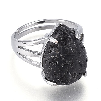 Adjustable Natural Lava Rock Finger Rings RJEW-F107-A10-1