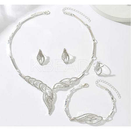 Wing Brass Crystal Rhinestone Pendant Necklaces & Stud Earrings & Link Bracelets & Rings Sets FS-WGB7F4A-02-1