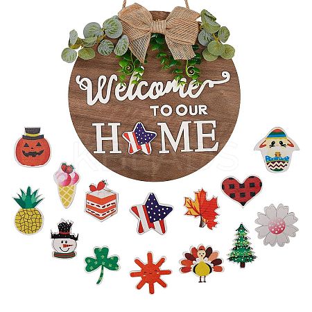 Natural MDF Board Door Hanging Decoration for Front Door Decoration HJEW-SZ0001-04-1