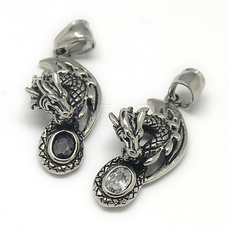 Fashionable Retro 304 Stainless Steel Rhinestone Dragon Pendants STAS-L017-143-1
