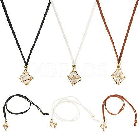 3Pcs Faux Suede Macrame Pouch  Pendant Necklaces NJEW-TAC0052-01-1