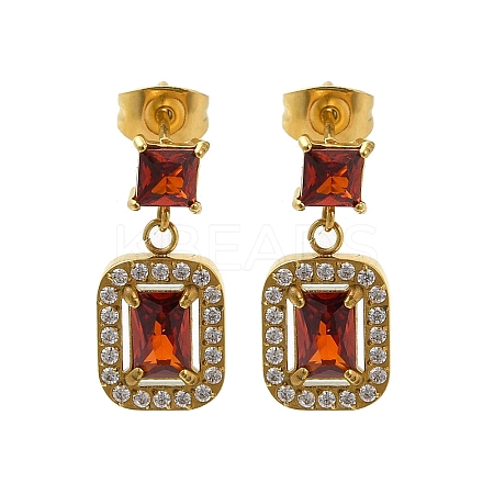 Ion Plating(IP) 304 Stainless Steel Micro Pave Cubic Zirconia Dangle Stud Earrings EJEW-H018-04G-02-1