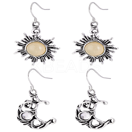 2 Pairs Sun & Moon Glass Asymmetrical Earrings EJEW-LP0001-16-1