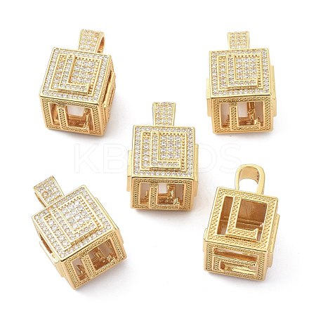 Alphabet Brass Micro Pave Clear Cubic Zirconia Pendants ZIRC-O045-01G-L-1