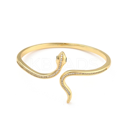 Green Cubic Zirconia Snake Wrap Cuff Bangle BJEW-I298-02G-1