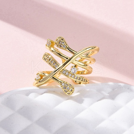 Brass Micro Pave Clear Cubic Zirconia Cuff Rings for Women RJEW-H248-01G-02-1