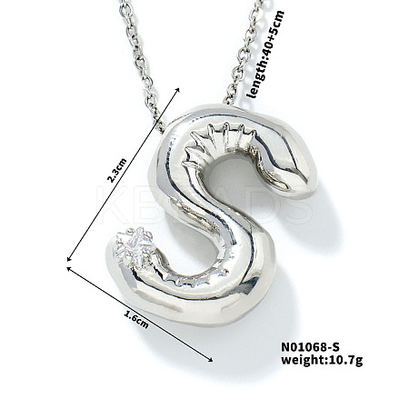 Brass Pave Clear Cubic Zirconia Shiny Balloon Letter Pendant Necklaces IT0451-13-1
