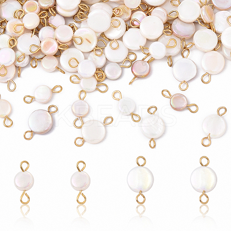 100Pcs 2 Styles AB Color Plated Natural Freshwater Shell Connector Charms PALLOY-YW00119-1