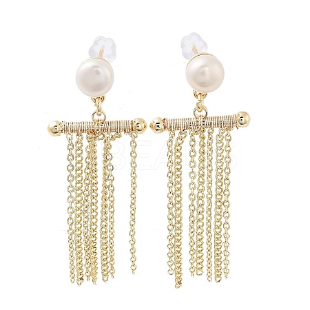 Natural Pearl Tassel Stud Earrings EJEW-P256-29G-1