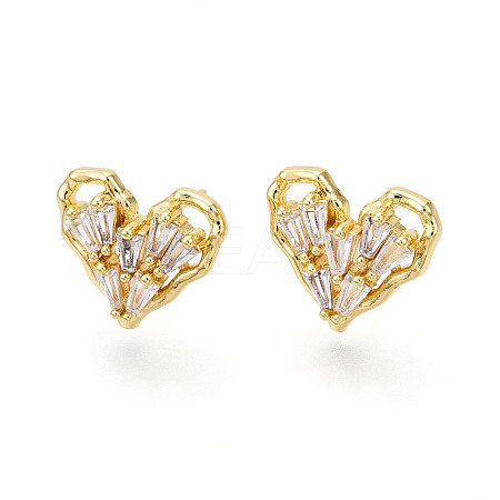 Cubic Zirconia Heart Stud Earrings EJEW-G353-03G-1