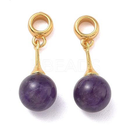 Natural Amethyst & Brass European Dangle Charms GG-D002-15G-01-1