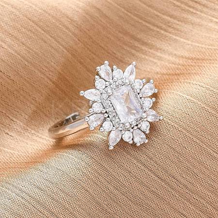 Brass Micro Pave Clear Cubic Zirconia Cuff Rings for Women RJEW-A062-03P-1