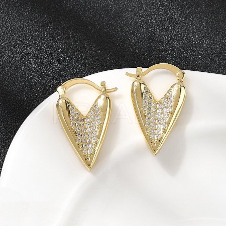 Brass Micro Pave Clear Cubic Zirconia Heart Hoop Earrings EJEW-K318-03G-1