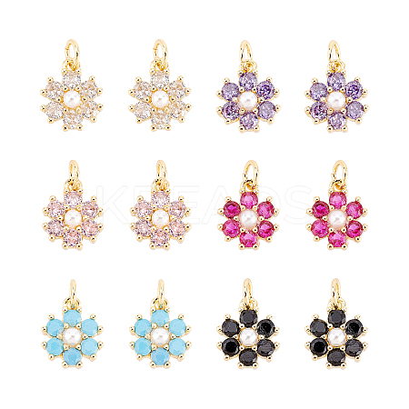 12Pcs 6 Colors Rack Plating Brass Micro Pave Cubic Zirconia Charms FIND-FH0004-83-1