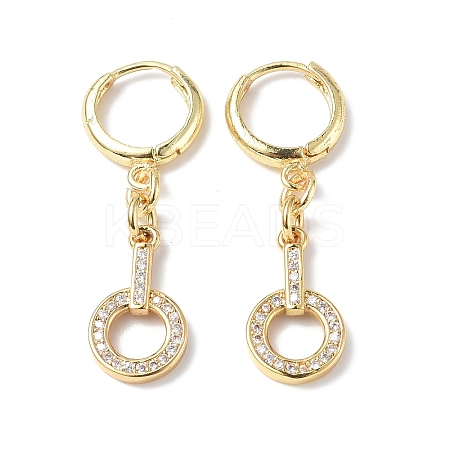 Clear Cubic Zirconia Circle Ring Dangle Hoop Earrings EJEW-B017-02G-1