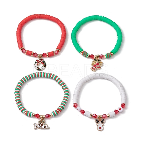 4Pcs 4 Styles Handmade Polymer Clay Beaded Stretch Bracelets BJEW-JB10416-1