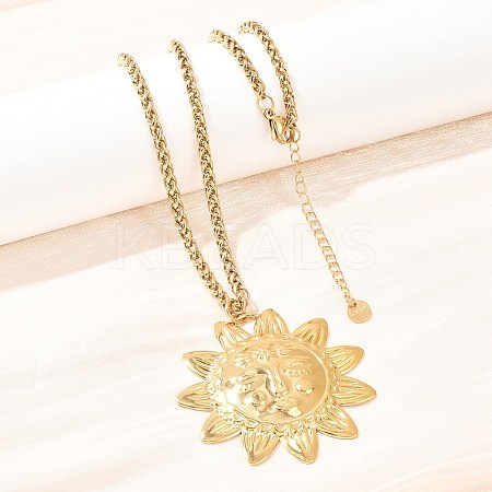 304 Stainless Steel Embossed Human Face Pendant Wheat Chain Necklaces NJEW-P430-03A-G-1