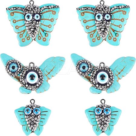 6Pcs 3 Style Synthetic Turquoise Pendants TURQ-NB0001-04-1