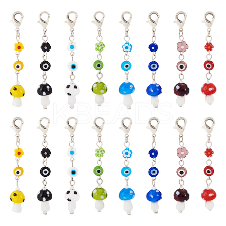 32Pcs 8 Colors Handmade Evil Eye Lampwork Pendant Decoration HJEW-TA0001-10-1