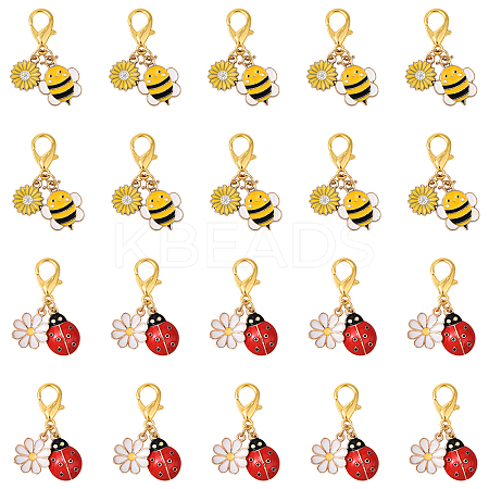 10Pcs 2 Styles Bees & Ladybird Alloy Enamel Pendant Decorations HJEW-YW00144-1