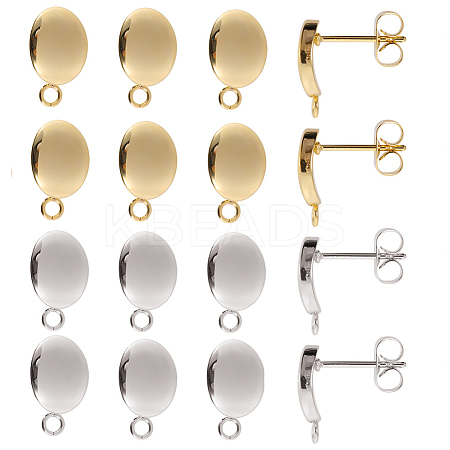 SUNNYCLUE 40Pcs 2 Color 201 Stainless Steel Oval Stud Earring Findings STAS-SC0005-29-1