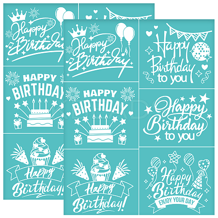 Happy Birthday Theme Self-Adhesive Silk Screen Printing Stencil DIY-WH0338-328-1