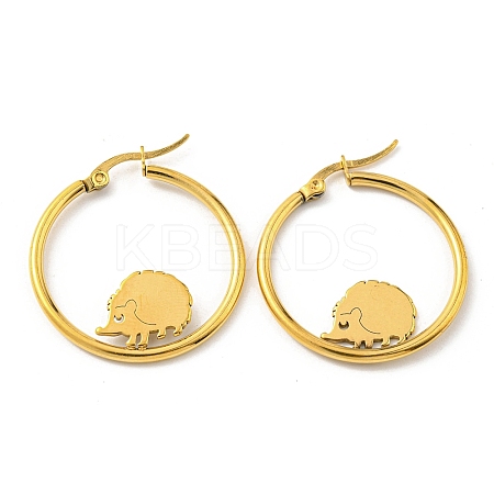 304 Stainless Steel Hedgehog Beaded Hoop Earrings LS-EJEW-F320-02G-1