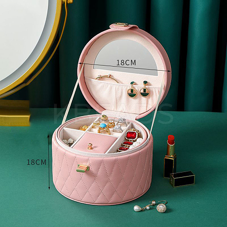 Portable Travel Round Imitation Leather Jewelry Storage Boxes for Earrings Rings Necklaces PW-WG42841-07-1