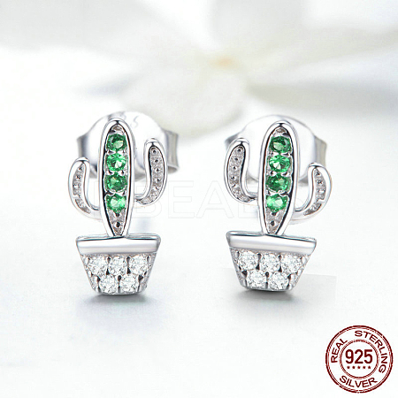 Anti-Tarnish Rhodium Plated 925 Sterling Silver Cubic Zirconia Stud Earrings EJEW-FF0010-08P-1