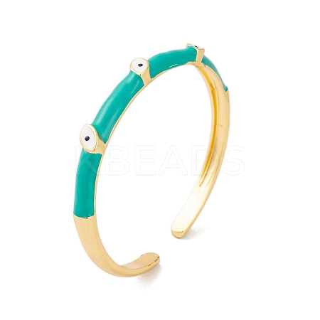 Real 18K Gold Plated Brass Enamel Evil Eye Open Cuff Bangles for Women BJEW-S147-14G-A-1