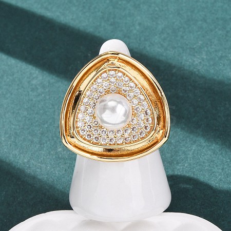 Adjustable Brass Micro Pave Clear Cubic Zirconia with ABS Plastic Pearl Cuff Rings RJEW-G368-05G-1