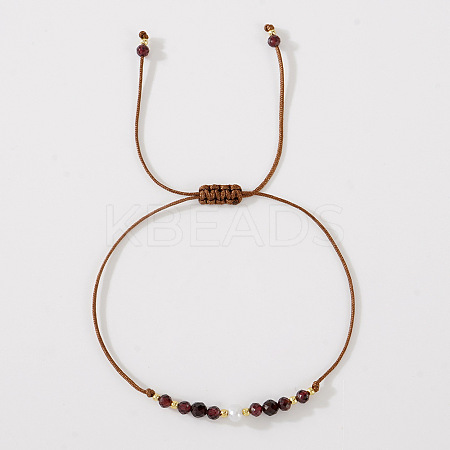 Natural Garnet & Brass Beads Braided Bead Bracelets for Women HH4245-10-1