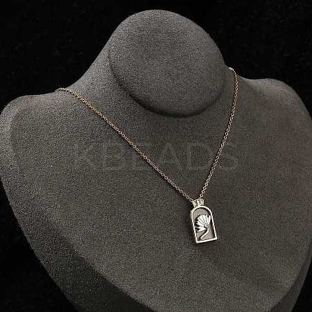 Arch with Flower Brass Enamel Pendant Necklaces LS-NJEW-H051-06G-1