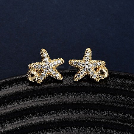 Brass Micro Pave Clear Cubic Zirconia Earrings EJEW-D328-03G-02-1