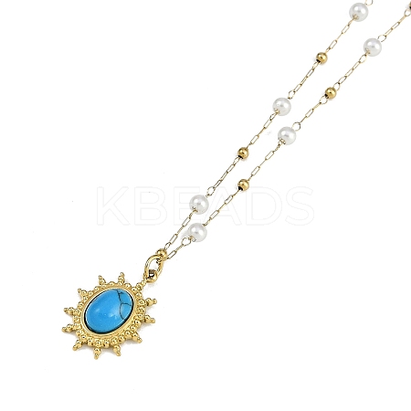 Dyed Synthetic Turquoise Oval Pendant Necklaces NJEW-I129-07G-1