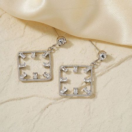 Geometric Hollow Design Brass Pave Clear Cubic Zirconia Stud Earrings SQ8003-1-1