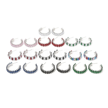 Cubic Zirconia Round Stud Earrings EJEW-Q7710-01P-1