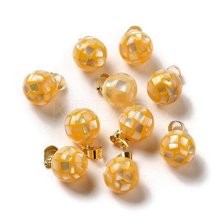 Natural Yellow Shell Dyed Round Charms SSHEL-H071-01G-02-1