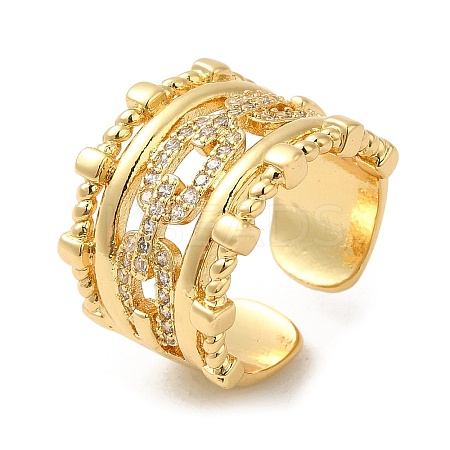 Rack Plating Real 18K Gold Plated Brass Hollow Oval Open Cuff Rings RJEW-B048-10G-1
