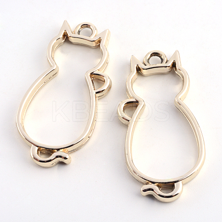Rack Plating Alloy Kitten Open Back Bezel Pendants PALLOY-S047-01D-FF-1