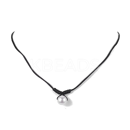 Round Shell Pearl Pendant Necklaces NJEW-JN04784-02-1
