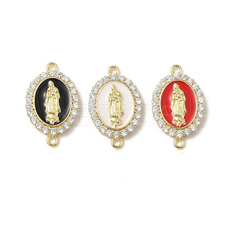 Brass Micro Pave Clear Cubic Zirconia Enamel Oval with Virgin Mary Connector Charms KK-L243-11G-B-1