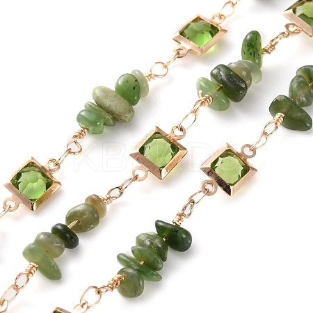 Handmade Brass Glass Square Link Chains CHC-F019-09G-02-1