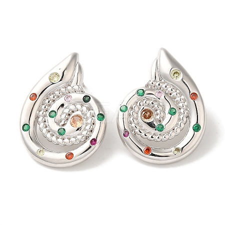 Rack Plating Brass Micro Pave Cubic Zirconia Stud Earrings EJEW-B062-14P-01-1
