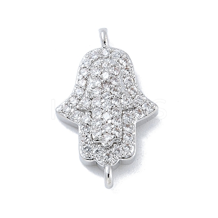 Rack Plating Brass Micro Pave Clear Cubic Zirconia Religion Hamsa Hand Connector Charms KK-A23410-053P-1