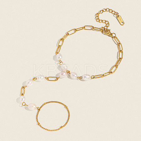 Elegant Natural Freshwater Pearl Beads Link Ring Bracelets KX0637-1