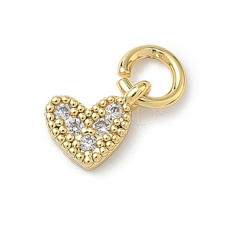 Brass Micro Pave Cubic Zirconia Heart Charms KK-C156-30G-1